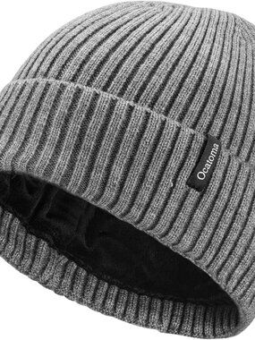 Unisex Grey Warm Knit Winter Pull-On Cuffed Beanie Soft Classic Ski Skull Cap